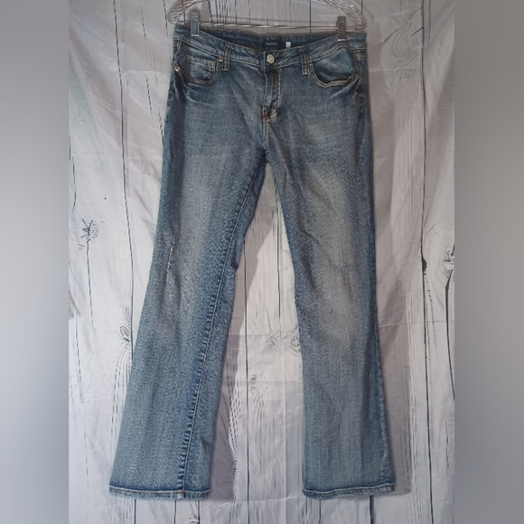 Vigoss Lightly Distressed Boot Cut Blue Denim Jeans - Picture 1 of 16